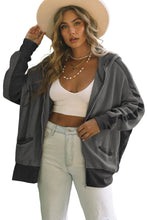 Load image into Gallery viewer, Gray Thermal Waffle Knit Full Zipper Hooded Jacket