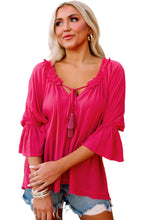 Load image into Gallery viewer, Frilled Split V Neck Ruffled Sleeve Shift Top