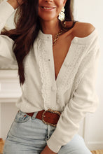 Load image into Gallery viewer, Apricot Lace Trim Ribbed Round Neck Button Up Cardigan