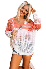 Load image into Gallery viewer, Multicolor Color Block Eyelet Long Sleeve Twisted Back Knit Top