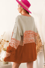 Load image into Gallery viewer, Brown Pompom Color Block Open Front Cardigan