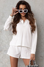 Load image into Gallery viewer, White Ribbed Zipper Sweatshirt and High Waist Shorts Set
