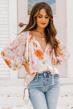 Load image into Gallery viewer, Multicolor Abstract Print Split Neck Puff Sleeve Blouse