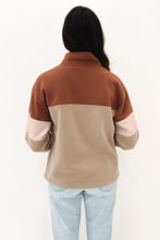Load image into Gallery viewer, Khaki Color Block Zip Mock Neck Pocketed Sweatshirt
