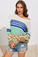Load image into Gallery viewer, Multicolor Leopard Striped Mix Pattern Knit Crochet Sweater