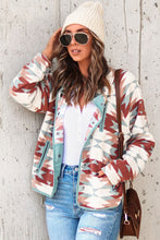 Load image into Gallery viewer, Red Western Aztec Buttoned Zipper Pockets Fleece Jacket