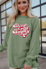 Load image into Gallery viewer, Grass Green Merry & Bright Sequin Ribbed Crew Neck Sweatshirt