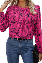 Load image into Gallery viewer, Leopard Print Pleated Blouse with Keyhole