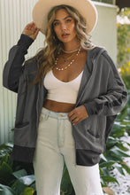 Load image into Gallery viewer, Gray Thermal Waffle Knit Full Zipper Hooded Jacket