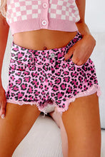 Load image into Gallery viewer, Leopard Print Raw Hem Denim Shorts