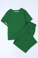 Load image into Gallery viewer, Dark Green Textured Loose Fit T Shirt and Drawstring Pants Set