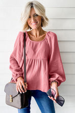 Load image into Gallery viewer, Pink Bubble Sleeve Textured Flowy Blouse