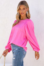 Load image into Gallery viewer, Satin Puff Long Sleeve Crewneck Blouse