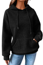Load image into Gallery viewer, Black Lattice Textured Kangaroo Pocket Drawstring Hoodie