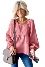 Load image into Gallery viewer, Pink Bubble Sleeve Textured Flowy Blouse