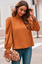 Load image into Gallery viewer, Orange Long Bubble Sleeve Mock Neck Chiffon Blouse