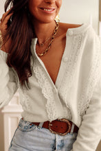 Load image into Gallery viewer, Apricot Lace Trim Ribbed Round Neck Button Up Cardigan