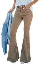 Load image into Gallery viewer, Khaki Raw Hem High Waist Flare Jeans
