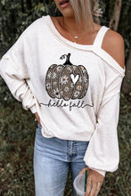 Load image into Gallery viewer, Beige Leopard Floral Pumpkin Asymmetric Cold Shoulder Top