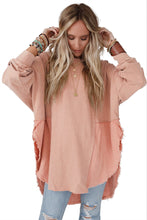 Load image into Gallery viewer, Crinkle Splicing Raw Hem High Low Oversized Blouse