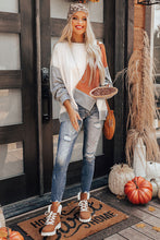 Load image into Gallery viewer, Khaki Colorblock Stitching Irregular Hem Long Sleeve Top