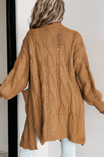 Load image into Gallery viewer, Khaki Ribbed Trim Eyelet Cable Knit Cardigan