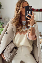 Load image into Gallery viewer, Khaki Geometric Pattern Ribbed Trim High Neck Sweater