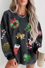 Load image into Gallery viewer, Black Sequined Christmas Graphic Corded Sweatshirt