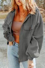 Load image into Gallery viewer, Flap Pocket Drawstring Hood Zip Up Jacket