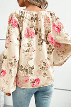 Load image into Gallery viewer, Beige Floral Print Lantern Sleeve V-Neck Blouse