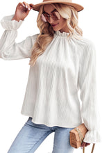 Load image into Gallery viewer, White Frilled Mock Neck Ripple Bubble Sleeve Blouse