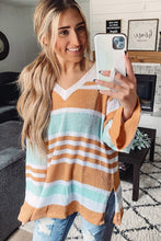 Load image into Gallery viewer, Multicolor Colorblock Stripe Long Sleeve Split Sweater