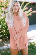 Load image into Gallery viewer, Crinkle Splicing Raw Hem High Low Oversized Blouse