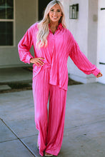 Load image into Gallery viewer, Rose Pleated Long Sleeve Shirt and Wide-Leg Pants Set