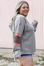 Load image into Gallery viewer, Gray Contrast Patched Sleeve Plus Size Hoodie