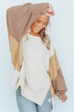 Load image into Gallery viewer, Khaki Color Block Sleeve Patchwork Oversized Sweatshirt