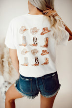 Load image into Gallery viewer, White Double-Side Cowboy Hat & Boots Graphic Tee