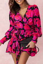 Load image into Gallery viewer, Floral Print V Neck Wrap Bishop Sleeve Ruffle Tiered Mini Dress