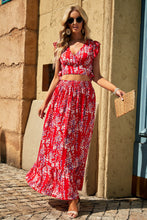 Load image into Gallery viewer, Multicolor Floral Ruffled Crop Top and Maxi Skirt Set