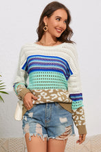 Load image into Gallery viewer, Multicolor Leopard Striped Mix Pattern Knit Crochet Sweater