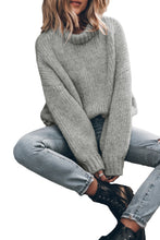 Load image into Gallery viewer, Light Grey Chunky Knit Turtle Neck Drop Shoulder Sweater