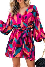 Load image into Gallery viewer, Abstract Printed Belted Puff Sleeve Mini Dress
