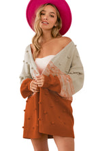 Load image into Gallery viewer, Brown Pompom Color Block Open Front Cardigan