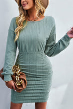 Load image into Gallery viewer, Green Long Sleeve Textured Knit Bodycon Dress
