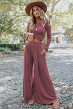 Load image into Gallery viewer, Solid Color Ribbed Crop Top Long Pants Set