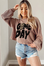 Load image into Gallery viewer, Khaki Game Day Graphic Crop Corded Knit Top
