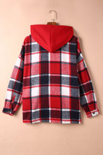 Load image into Gallery viewer, Red Hooded Plaid Button Front Shacket