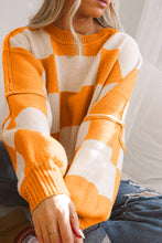 Load image into Gallery viewer, Orange Checkered Bishop Sleeve Sweater