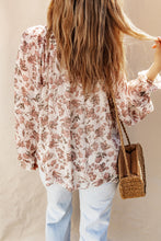 Load image into Gallery viewer, Boho Floral Print Split V Neck Bubble Sleeve Blouse
