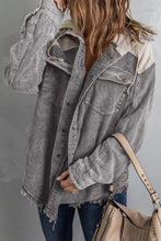 Load image into Gallery viewer, Gray Color Block Button Down Hooded Corduroy Jacket